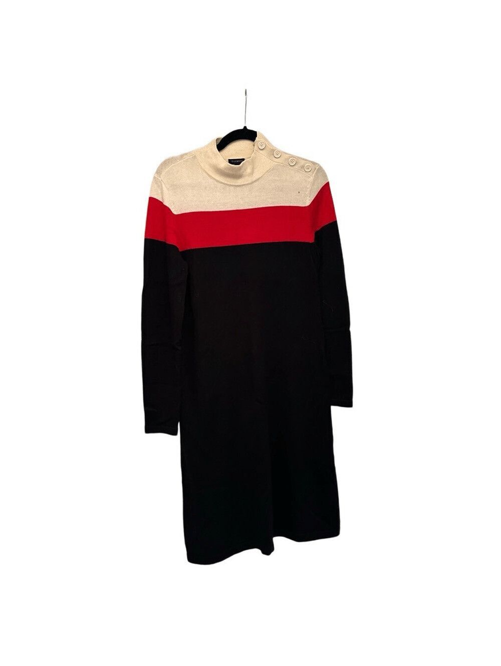 Talbots Sweater Dress Size S Red Cream Black Button Shoulder